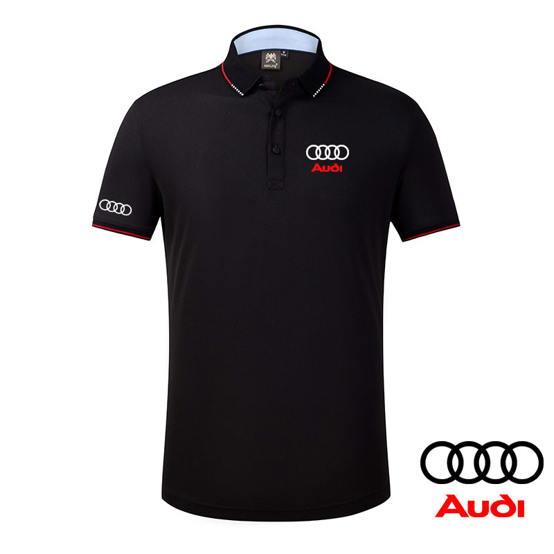 2022 Polo Audi Col Contrasté Homme Coton Piqué Manche Courte